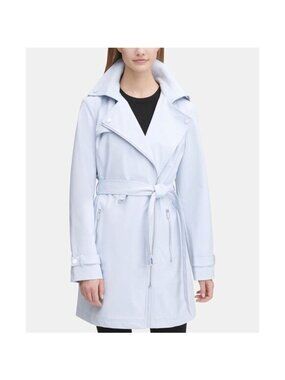 DKNY Asymmetrical Softshell Belted Sugar Blue Raincoat Trench Coat Plus Size XL